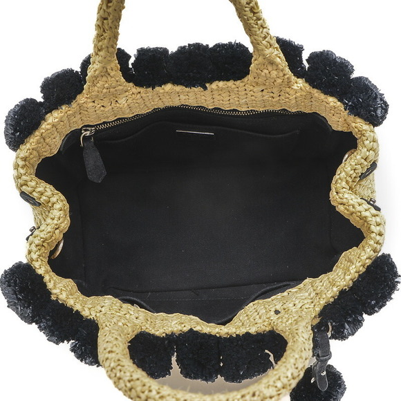 Prada Raffia PomPom Basket Bag Tote Black - Picture 6 of 6